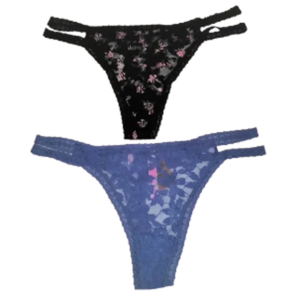PINK VICTORIA'S SECRET LACE STRAPPY THONG UNDERWEAR  2 PACK SIZE L